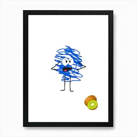 Blue Kiwi.A work of art. Children's rooms. Nursery. A simple, expressive and educational artistic style. Art Print