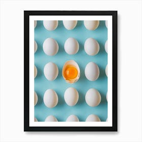 White Egg On Blue Background Art Print