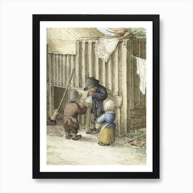 Three Children Playing With A Pig Bladder, Jean Bernard Art Print