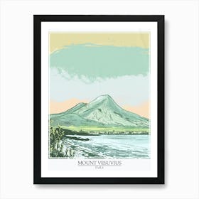 Mount Vesuvius Italy Color Line Drawing 3 Poster Art Print