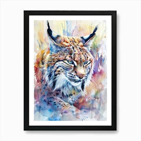 Bobcat Colourful Watercolour 4 Art Print