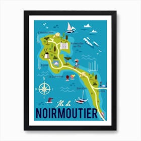 Noirmoutier Map Poster Green & Blue Art Print