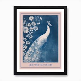 Floral White & Blue Peacock 3 Poster Art Print