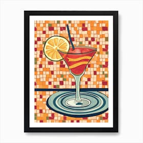 Fruity Cocktail Illustration A Tiled Background 1 Art Print