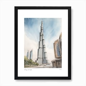 Burj Khalifa Dubai 1 Watercolour Travel Poster Art Print