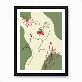 Woman'S Face With Flowers Art Print