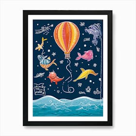 Cartoon Illustration Of A Vibrant Helium Balloon Embellished With Playful Designs Of Children At A Art Print