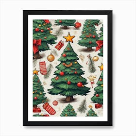 Christmas Tree Seamless Pattern Art Print