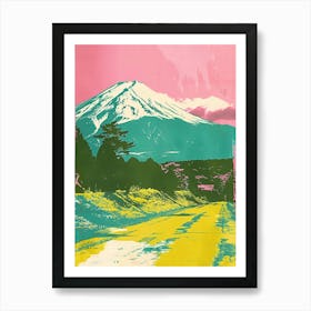 Mount Fuji Japan Retro Duotone Silkscreen 2 Art Print