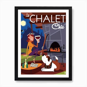 Le Chalet Chic Poster Brown & Blue Art Print