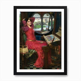 I am Half Sick of Shadows Said the Lady of Shalott - John William Waterhouse Remastered High Definition Lady of the Lake in Red Dress by the Window in a Sewing Room - Waterhouse's Dreamy Mythological Pagan Witchy Arthurian Legend Art Print