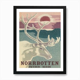 Norrbotten Sweden Reindeer Vintage Travel Poster Art Print