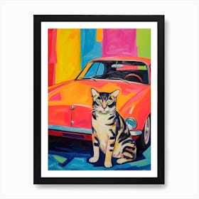 Chevrolet Camaro Vintage Car With A Cat, Matisse Style Painting 3 Art Print