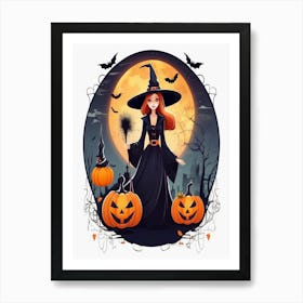 Witch With Pumpkins 3 Art Print