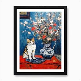 Still Life Of Aster With A Cat 2 Art Print