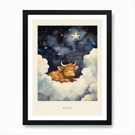 Baby Bison Sleeping In The Clouds Nursery Poster Art Print