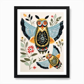 Folk Style Bird Painting Great Horned Owl 3 Art Print