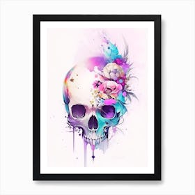 Skull With Watercolor Effects Kawaii Art Print