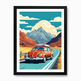 A Volkswagen Beetle Car In The Andean Crossing Patagonia Illustration 3 Art Print