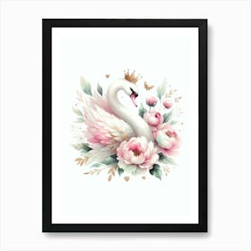 Floral Swan Nursery Wall Art Poster