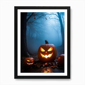 Fog Holiday Greeting Scarey Evil Dark Ominous Leaf Stripes Haunting Wood Carving Flames (18) Art Print