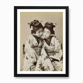 Two Girls Wearing Flowerd Kimonos Art Print