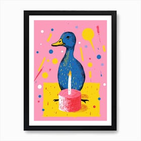 Birthday Cake Pink & Blue Duck Art Print