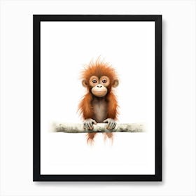 Watercolour Jungle Animal Bornean Orangutan 2 Art Print