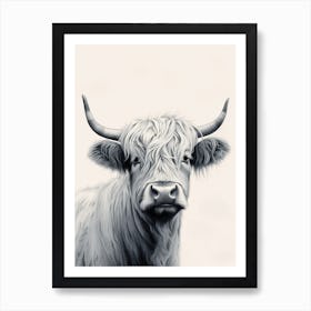 Black & White Ink Painting Of Highland Cow 7 Art Print