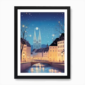 Winter Travel Night Illustration Strasbourg France 1 Art Print