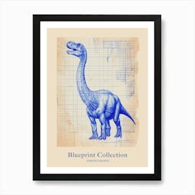 Edmontosaurus Dinosaur Blue Print Sketch 1 Poster Art Print