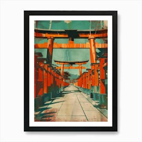 Fushimi Inari Taisha Vintage Mid Century Modern Art Print