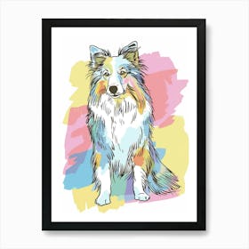 Shetland Sheepdog Dog Pastel Line Illustration  3 Art Print
