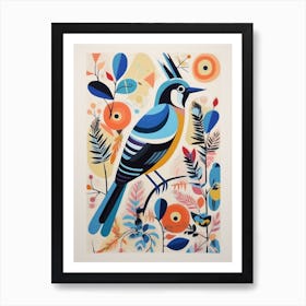 Colourful Scandi Bird Blue Jay 1 Art Print
