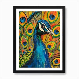 Peacock & Feathers Colourful Portrait 6 Art Print