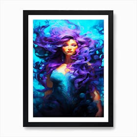 Serene Mermaid - Teal And Purple Sway Art Print