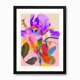 Iris 4 Neon Flower Collage Art Print