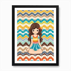 Cute Girl With Retro Crochet Background  Art Print