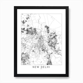 New Delhi White Map Art Print