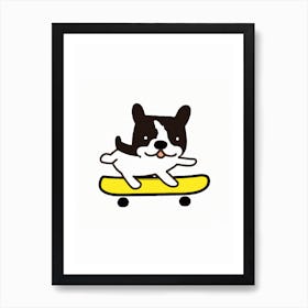 Kawaii Dog On A Skateboard Art Print
