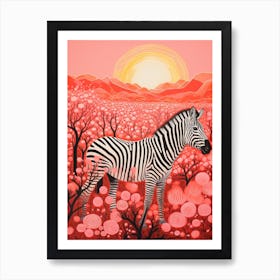 Pink Plants & Flowers Zebra 3 Art Print