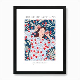 Woman Portrait With Cherries 9 Pattern Poster Art Print