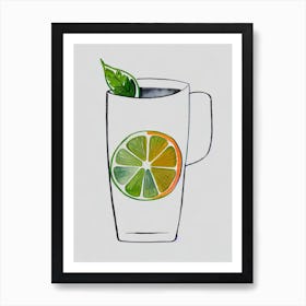 Moscow Mule Minimal Line Drawing With Watercolour Cocktail Poster Art Print