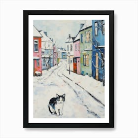 Cat In The Streets Of Reykjavik   Iceland With Snow 1 Art Print