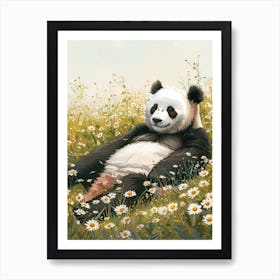 Giant Panda Resting In A Field Of Daisies Storybook Illustration 4 Art Print