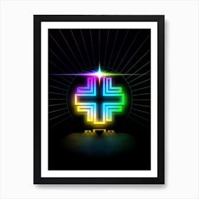Neon Geometric Glyph in Candy Blue and Pink with Rainbow Sparkle on Black n.0195 Art Print