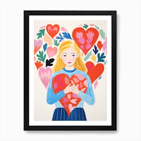 Person With Blonde Hair Holding A Heart 3 Art Print