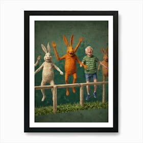 Rabbits Jumping Over Fence Art Print