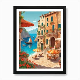 Italian Seaside Scene Art Print