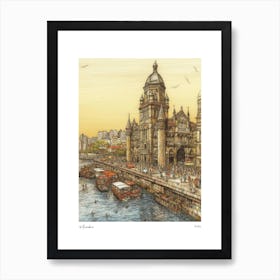 Mumbai India Drawing Pencil Style 2 Travel Poster Art Print